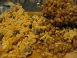 Dominican rice (left) and pearled barley (right)